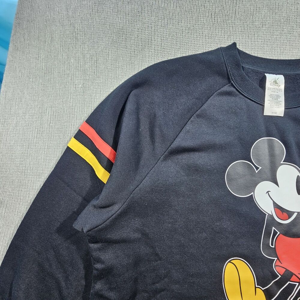 Disney Men's Mickey Mouse Black Pullover Sweatshirt Striped Sleeves XL - Picture 5 of 16